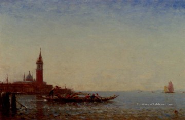 Gondole Devant St Giorgio Venise Barbizon Félix Ziem Bateaux paysage marin Peinture à l'huile